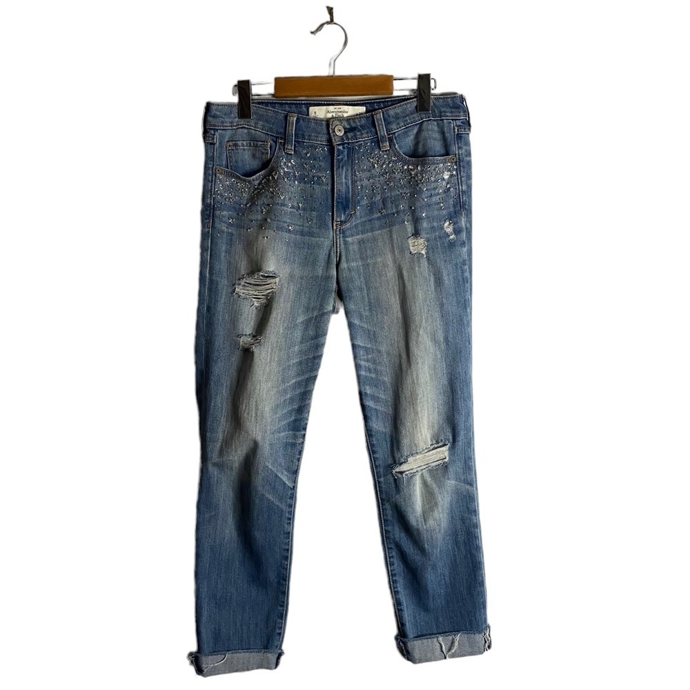 Abercrombie & Fitch Women's Boyfriend Distressed Rhinestone Denim Jeans